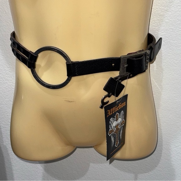 Affliction Unisex Rome Belt Black Leather Two Straps Size Small 36” Grunge Y2K - Picture 2 of 13